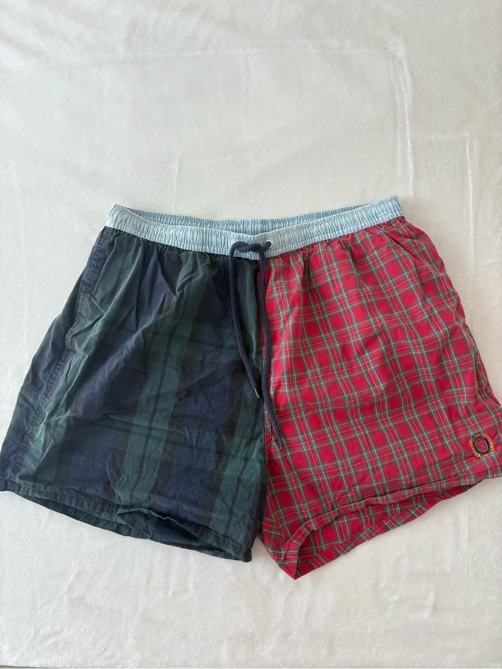 Tommy Hilfiger Vintage Split Plaid Drawstring Swim Shorts - Red & Green